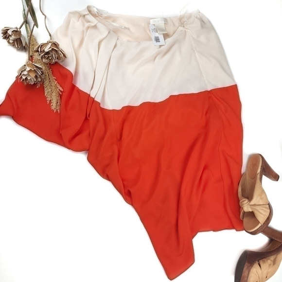 New MM COUTURE Orange Tan Waterfall One Shoulder Dress Sz L - Picture 7 of 11